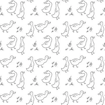 Cute Cartoon Duck Seamless Pattern, Vector Illustration Background Stock Illustration