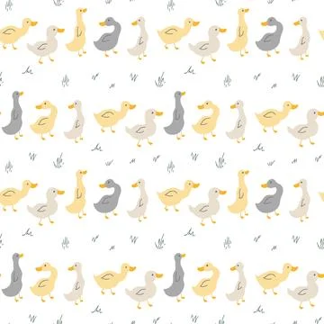 Cute Cartoon Duck Seamless Pattern, Vector Illustration Background Stock Illustration