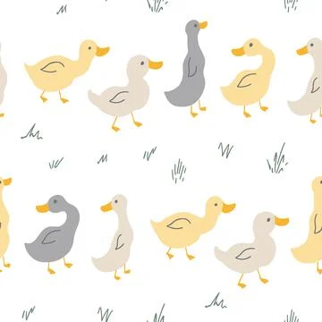 Cute Cartoon Duck Seamless Pattern, Vector Illustration Background Stock Illustration