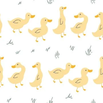 Cute Cartoon Duck Seamless Pattern, Vector Illustration Background 스톡 일러스트
