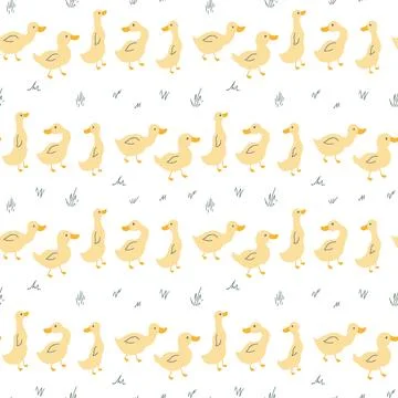 Cute Cartoon Duck Seamless Pattern, Vector Illustration Background Stock Illustration