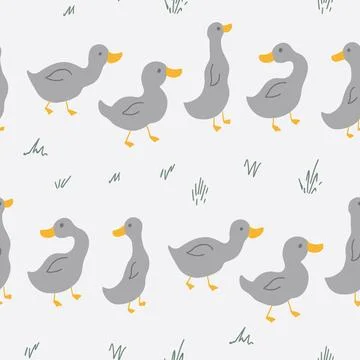 Cute Cartoon Duck Seamless Pattern, Vector Illustration Background Stock Illustration
