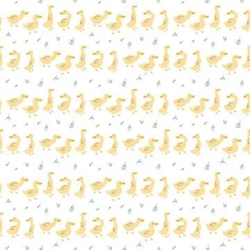Cute Cartoon Duck Seamless Pattern, Vector Illustration Background 스톡 일러스트