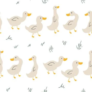 Cute Cartoon Duck Seamless Pattern, Vector Illustration Background Stock Illustration