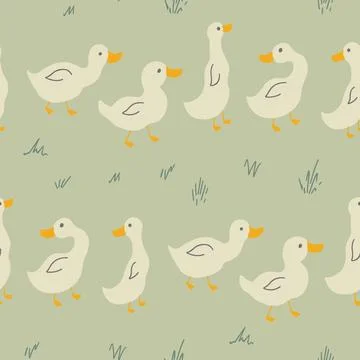 Cute Cartoon Duck Seamless Pattern, Vector Illustration Background Illustrazione stock