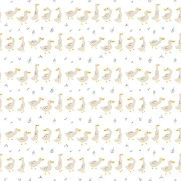 Cute Cartoon Duck Seamless Pattern, Vector Illustration Background Stock Illustration