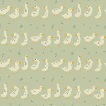 Cute Cartoon Duck Seamless Pattern, Vector Illustration Background Stock Illustration