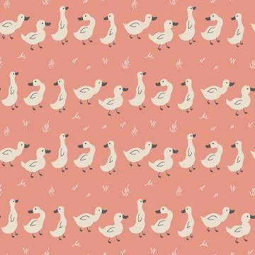 Cute Cartoon Duck Seamless Pattern, Vector Illustration Background Stock Illustration