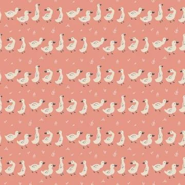 Cute Cartoon Duck Seamless Pattern, Vector Illustration Background Stock Illustration
