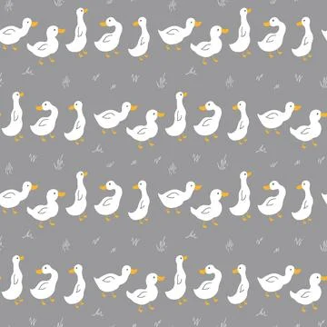Cute Cartoon Duck Seamless Pattern, Vector Illustration Background イラスト素材
