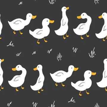 Cute Cartoon Duck Seamless Pattern, Vector Illustration Background Stock Illustration