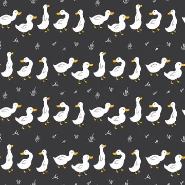 Cute Cartoon Duck Seamless Pattern, Vector Illustration Background Stock Illustration