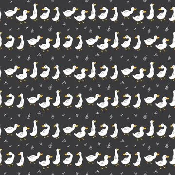 Cute Cartoon Duck Seamless Pattern, Vector Illustration Background Stock Illustration
