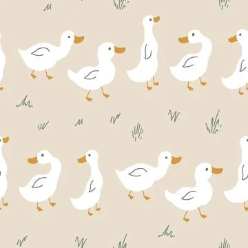 Cute Cartoon Duck Seamless Pattern, Vector Illustration Background イラスト素材