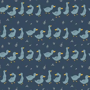 Cute Cartoon Duck Seamless Pattern, Vector Illustration Background Stockillustratie