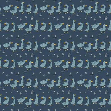 Cute Cartoon Duck Seamless Pattern, Vector Illustration Background Stock Illustration