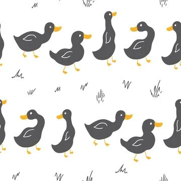 Cute Cartoon Duck Seamless Pattern, Vector Illustration Background Stock Illustration