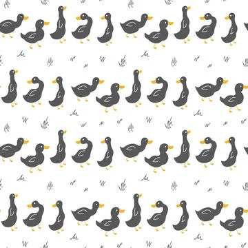 Cute Cartoon Duck Seamless Pattern, Vector Illustration Background Stock Illustration
