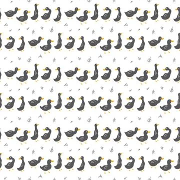 Cute Cartoon Duck Seamless Pattern, Vector Illustration Background Stock Illustration