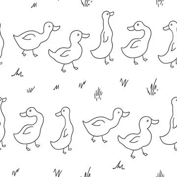 Cute Cartoon Duck Seamless Pattern, Vector Illustration Background Stock Illustration