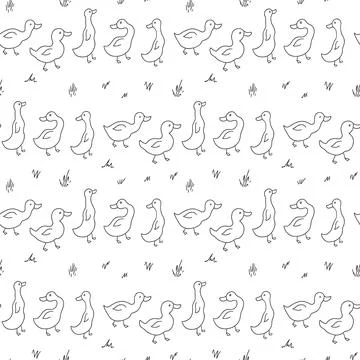 Cute Cartoon Duck Seamless Pattern, Vector Illustration Background Stock Illustration
