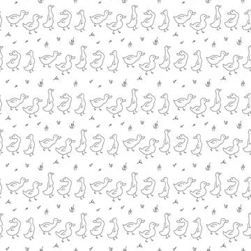 Cute Cartoon Duck Seamless Pattern, Vector Illustration Background Stock Illustration