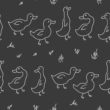 Cute Cartoon Duck Seamless Pattern, Vector Illustration Background Stock Illustration