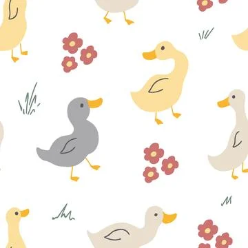 Cute Cartoon Duck Seamless Pattern, Vector Illustration Background Stock Illustration