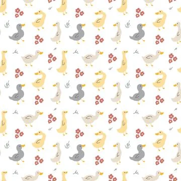 Cute Cartoon Duck Seamless Pattern, Vector Illustration Background Stock Illustration