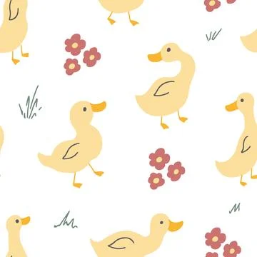 Cute Cartoon Duck Seamless Pattern, Vector Illustration Background Stock Illustration