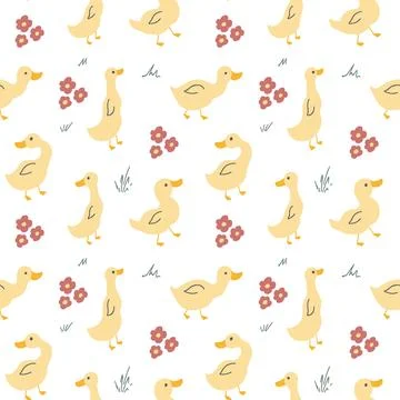 Cute Cartoon Duck Seamless Pattern, Vector Illustration Background Stockillustratie