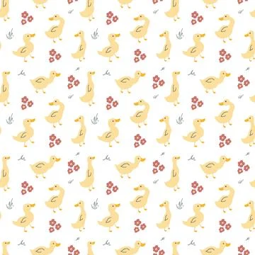 Cute Cartoon Duck Seamless Pattern, Vector Illustration Background Stock Illustration