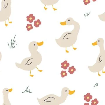 Cute Cartoon Duck Seamless Pattern, Vector Illustration Background Stock Illustration