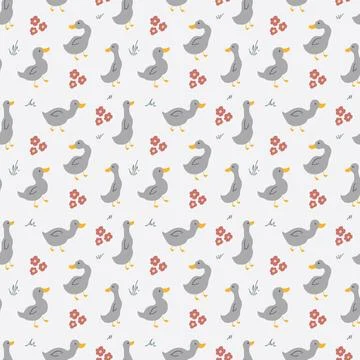 Cute Cartoon Duck Seamless Pattern, Vector Illustration Background Stock Illustration