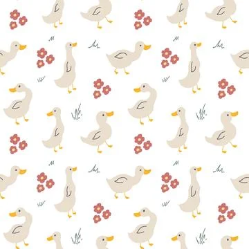 Cute Cartoon Duck Seamless Pattern, Vector Illustration Background Stock Illustration