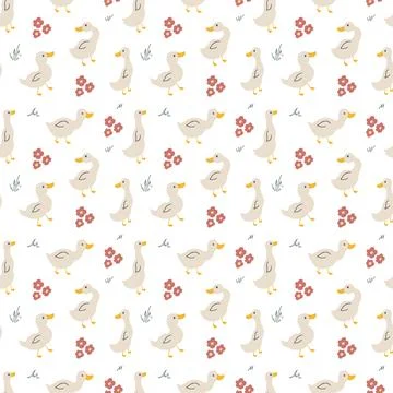Cute Cartoon Duck Seamless Pattern, Vector Illustration Background Stock Illustration