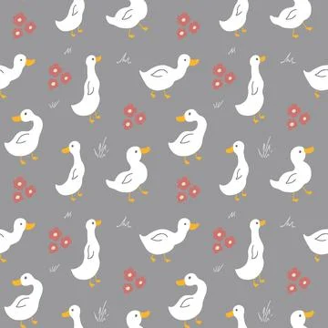 Cute Cartoon Duck Seamless Pattern, Vector Illustration Background Stock Illustration
