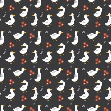 Cute Cartoon Duck Seamless Pattern, Vector Illustration Background Stock Illustration