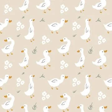 Cute Cartoon Duck Seamless Pattern, Vector Illustration Background Stock Illustration