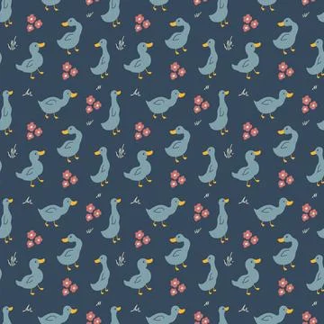 Cute Cartoon Duck Seamless Pattern, Vector Illustration Background Stock Illustration
