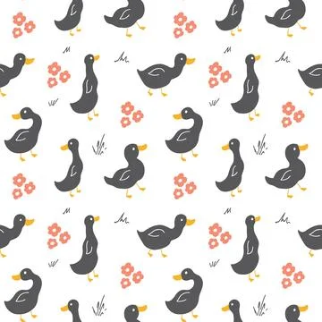 Cute Cartoon Duck Seamless Pattern, Vector Illustration Background Stock Illustration