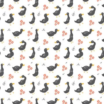 Cute Cartoon Duck Seamless Pattern, Vector Illustration Background Stock Illustration