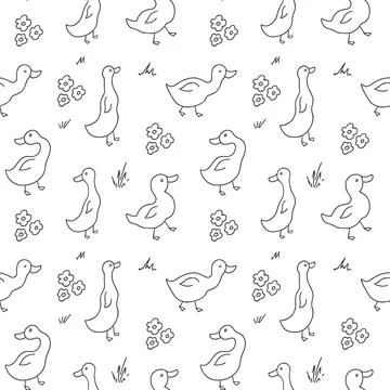 Cute Cartoon Duck Seamless Pattern, Vector Illustration Background Stock Illustration