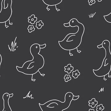 Cute Cartoon Duck Seamless Pattern, Vector Illustration Background Stock Illustration