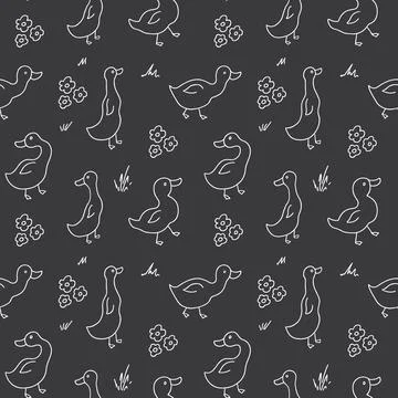 Cute Cartoon Duck Seamless Pattern, Vector Illustration Background Stock Illustration