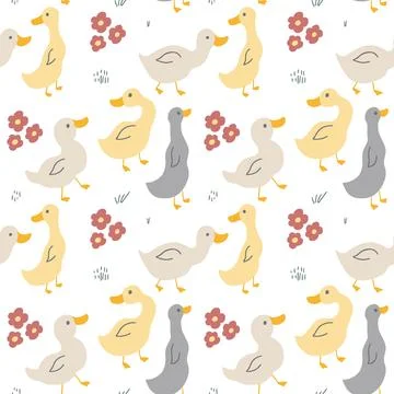 Cute Cartoon Duck Seamless Pattern, Vector Illustration Background Stock Illustration