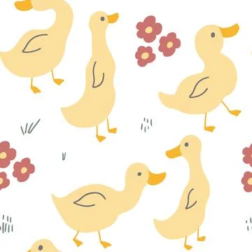 Cute Cartoon Duck Seamless Pattern, Vector Illustration Background Stock Illustration