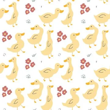 Cute Cartoon Duck Seamless Pattern, Vector Illustration Background Stock Illustration