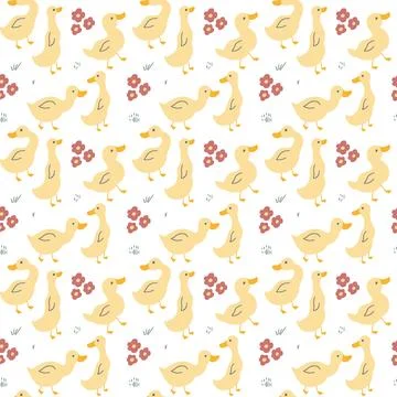 Cute Cartoon Duck Seamless Pattern, Vector Illustration Background Stock Illustration