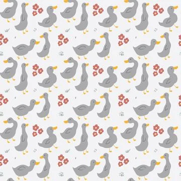 Cute Cartoon Duck Seamless Pattern, Vector Illustration Background Stock Illustration
